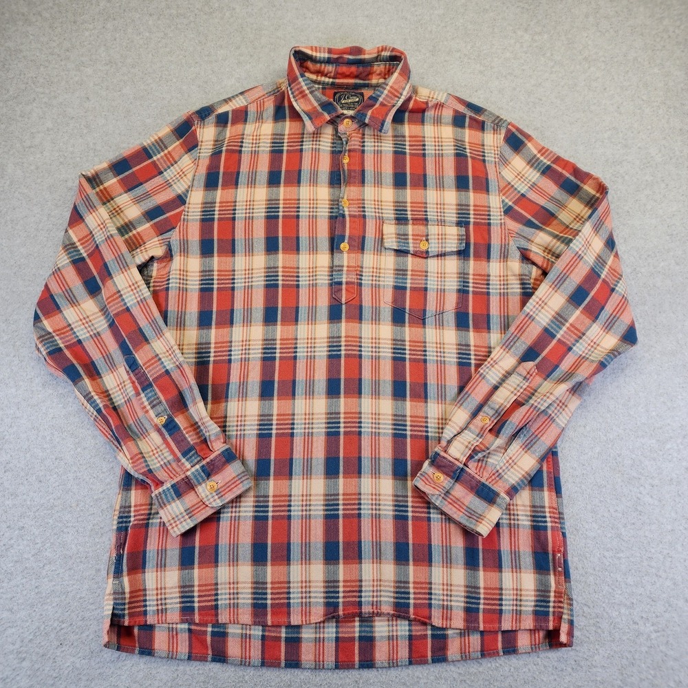 J Crew 1/4 Button Flannel Shirt Mens Medium‎ Herringbone Plaid Long Sleeve